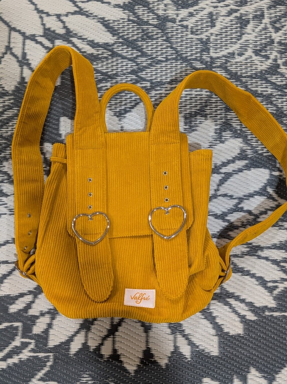 Valfré Madeline Corduroy Backpack Mustard Yellow Heart Buckles NWOT Deadstock